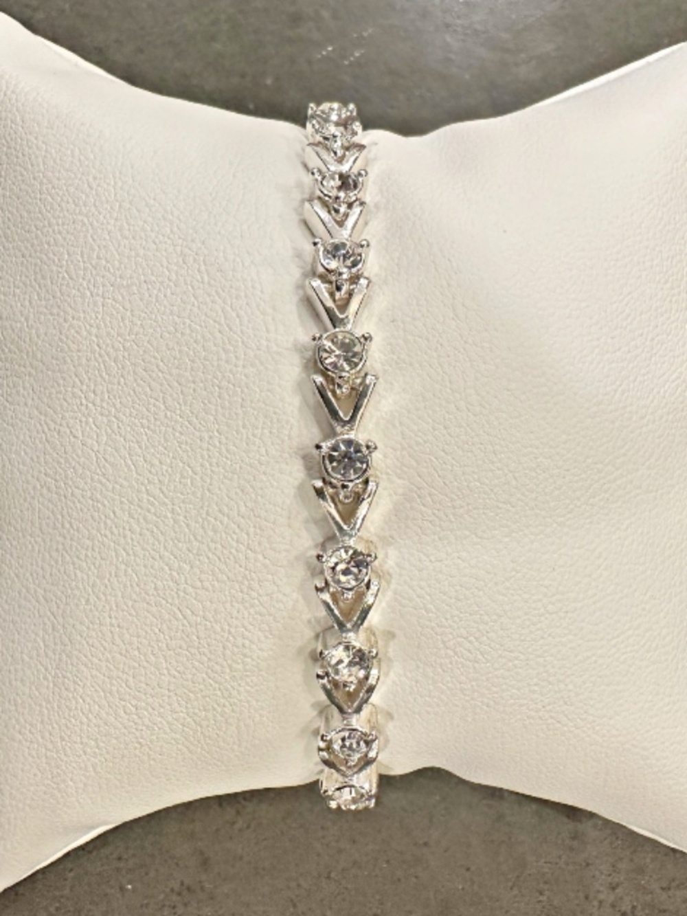 Beautiful Costume Silver Tone Tennis Style Bracelet With Clear Rhinestones